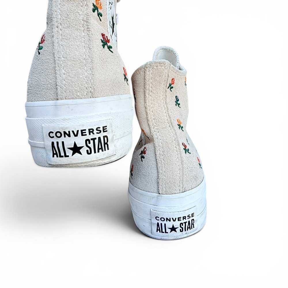 Converse Chuck Taylor All Star Lift Hi Platform Suede Floral Rose Sneakers Beige - Picture 8 of 16